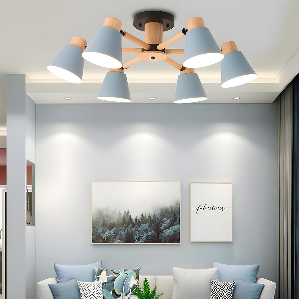 Wooden Flush-Mount Ceiling Light for Living Room