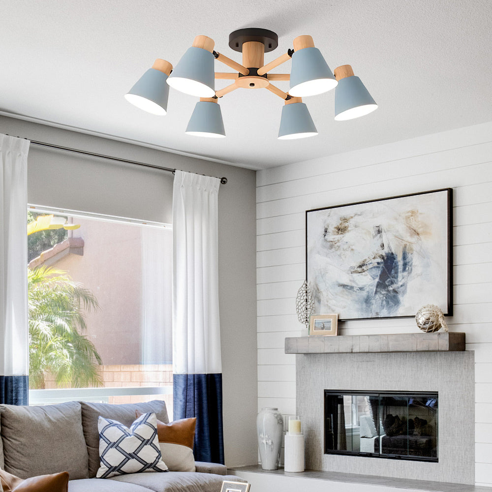 Wooden Flush-Mount Ceiling Light for Living Room
