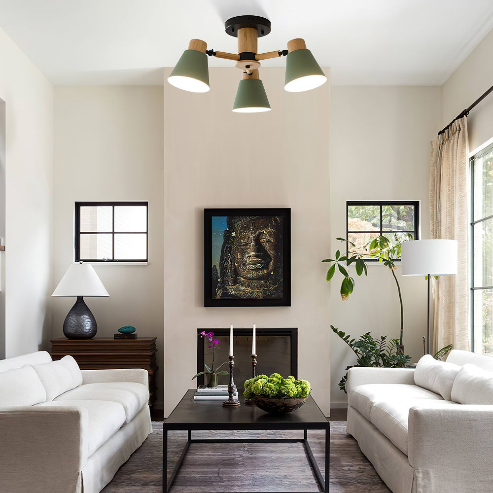 Modern living room with white sofas, a coffee table, and decorative elements.