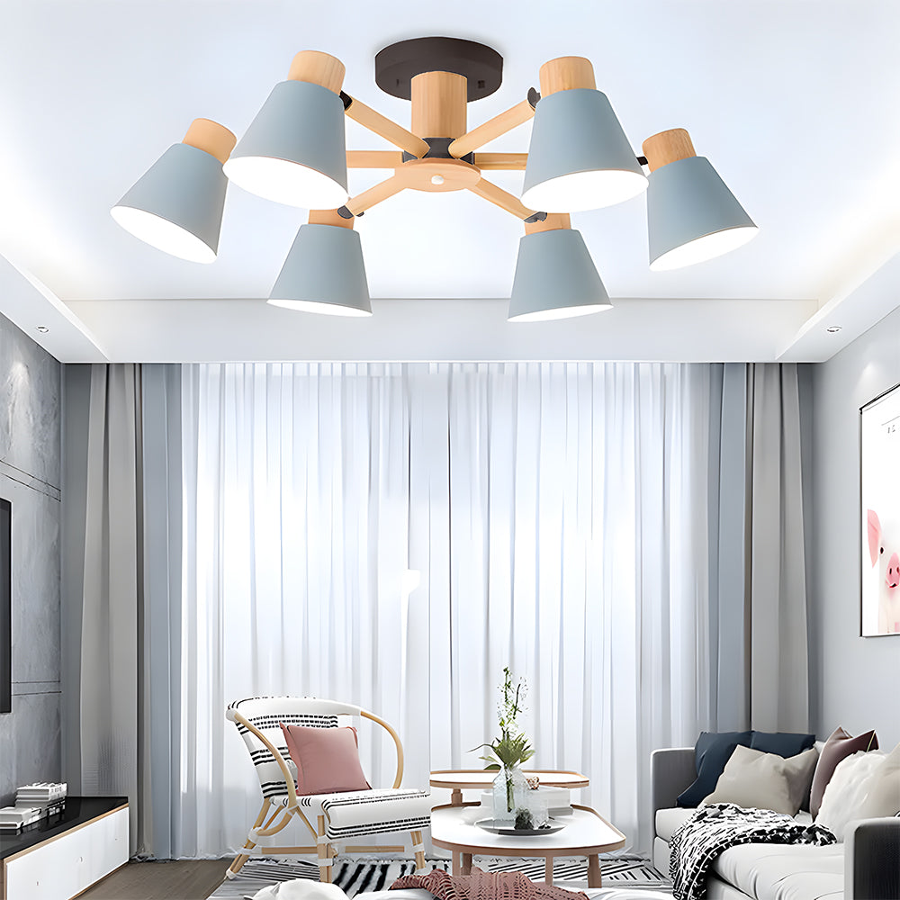 Wooden Flush-Mount Ceiling Light for Living Room