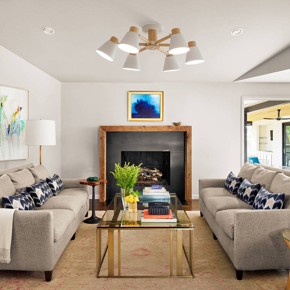 Wooden Flush-Mount Ceiling Light for Living Room