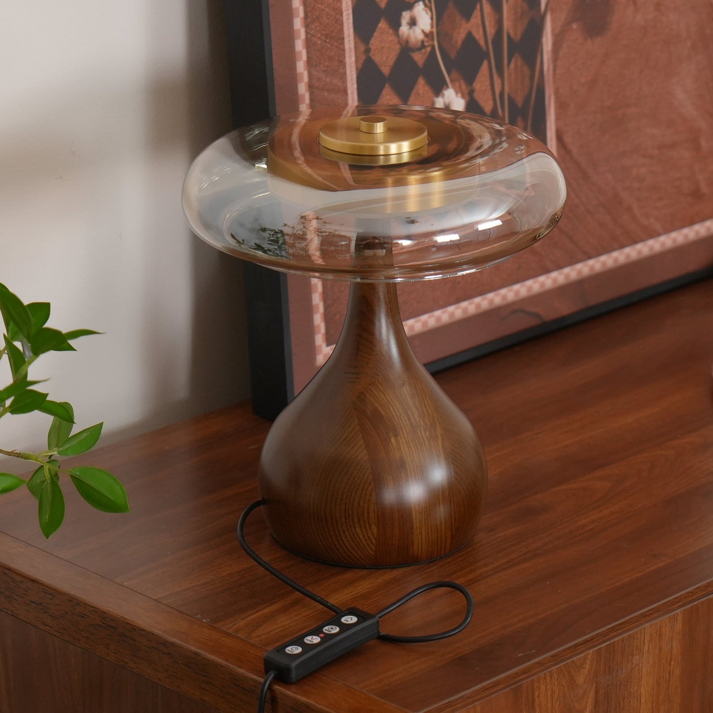 Adjustable LED Glass Table Lamp - Elegant Brass and Wood Design for Bedside or Desk 6
