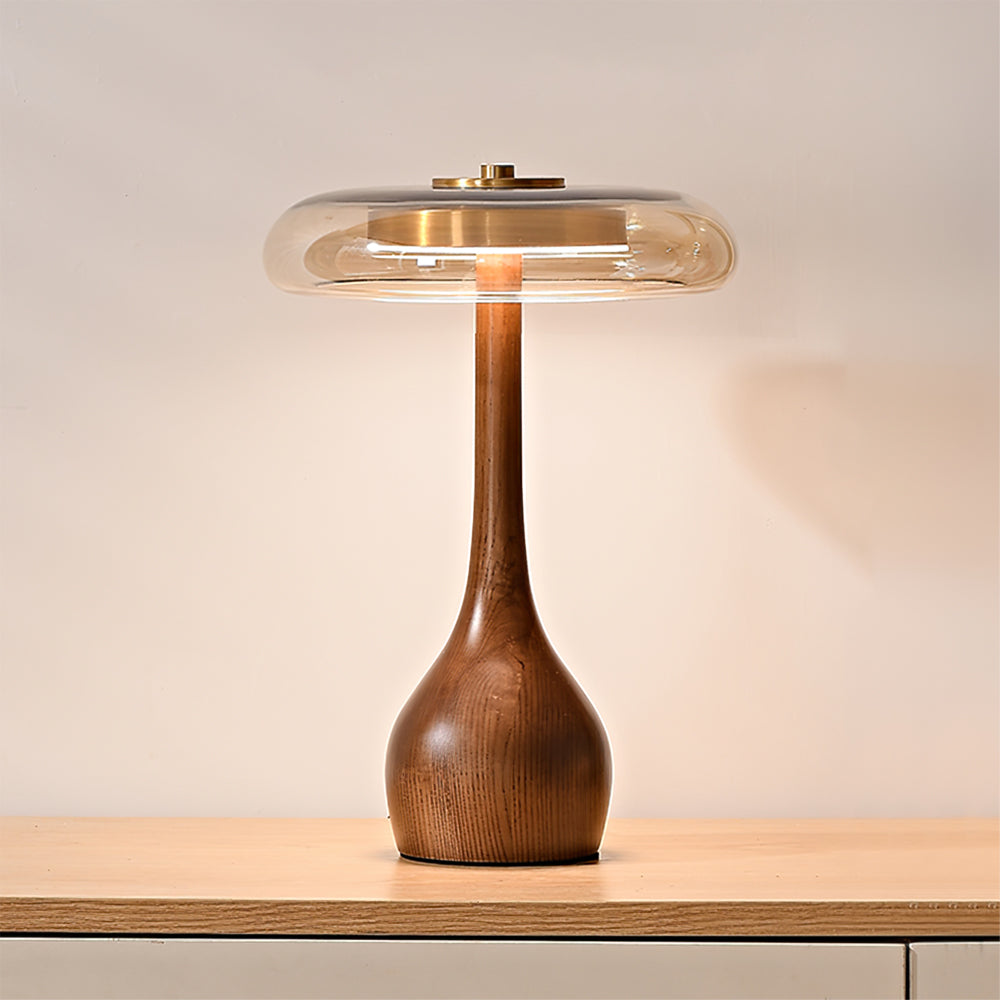 Adjustable LED Glass Table Lamp - Elegant Brass and Wood Design for Bedside or Desk 9