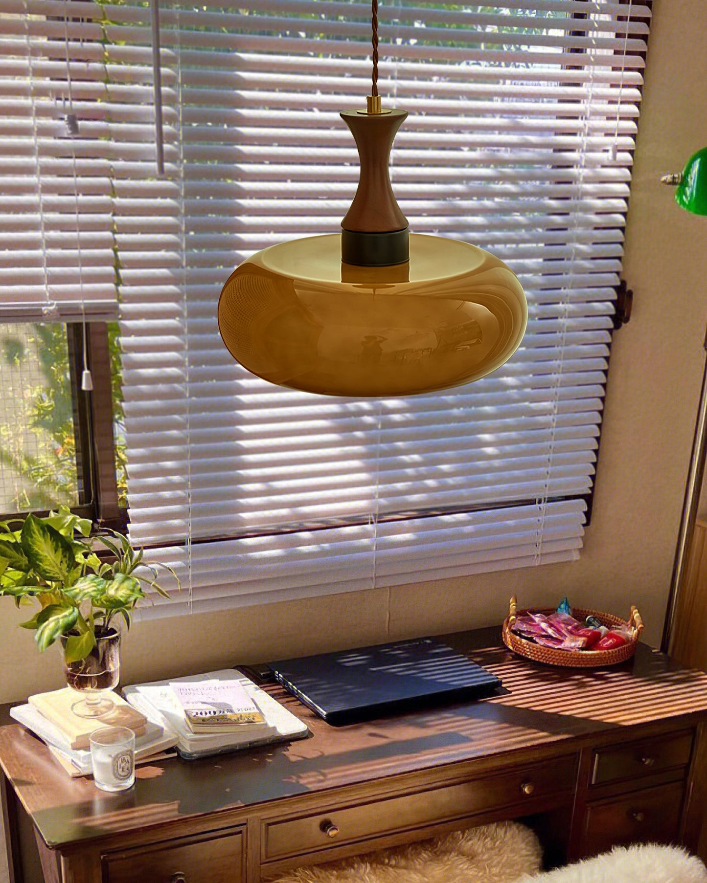 Antique Brown Glass Pendant Lamp - Elegant Kitchen Pendant Lighting Fixture 3