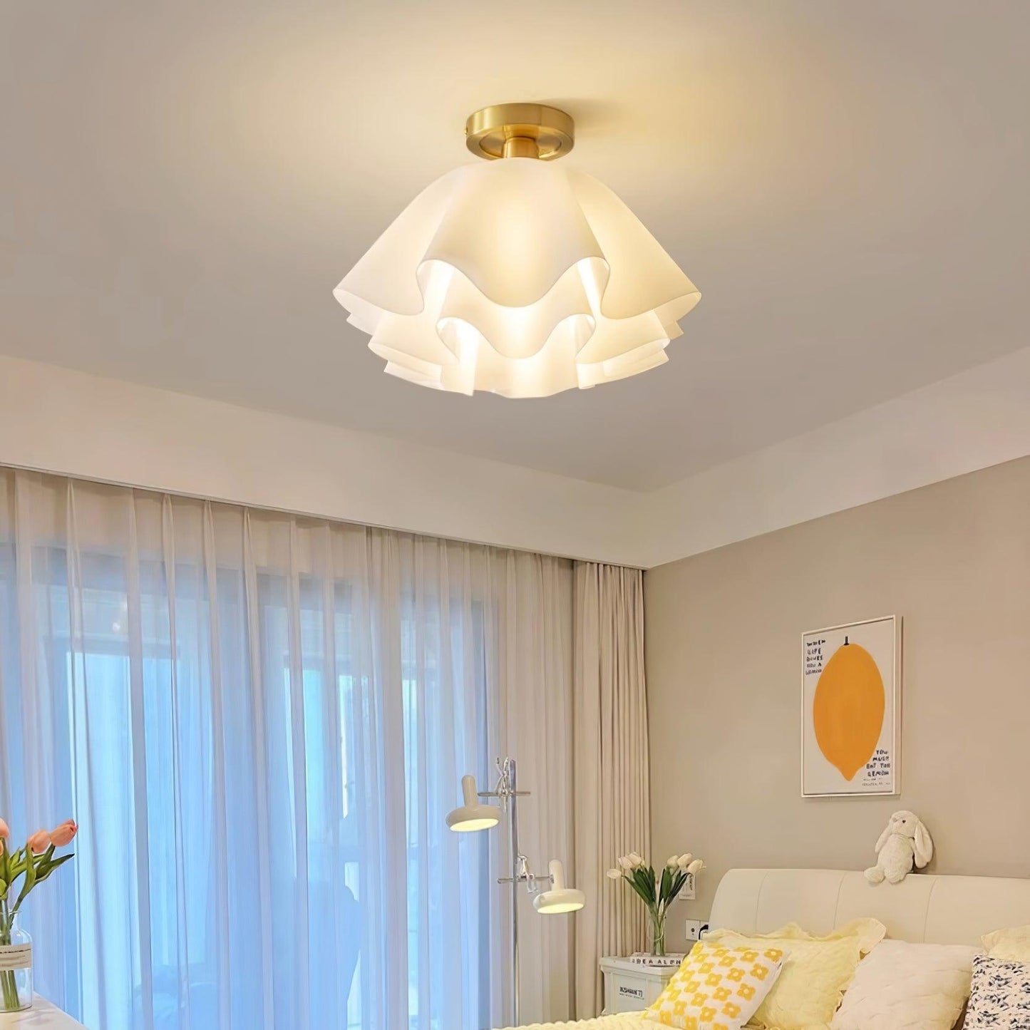 Elegant Brass Flush Mount Ceiling Light with Unique Pleated Design for Home Decor 2