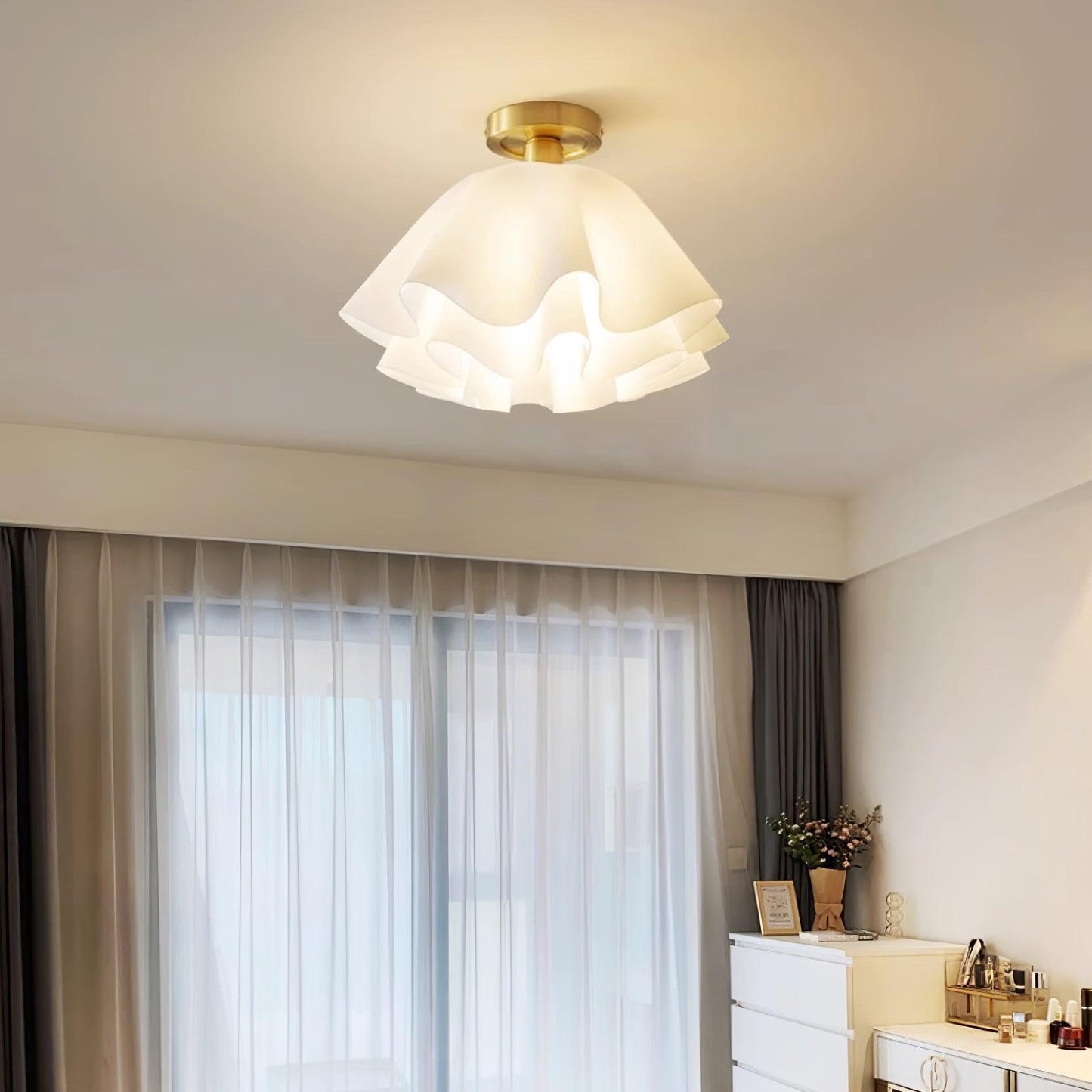 Elegant Brass Flush Mount Ceiling Light with Unique Pleated Design for Home Decor 4