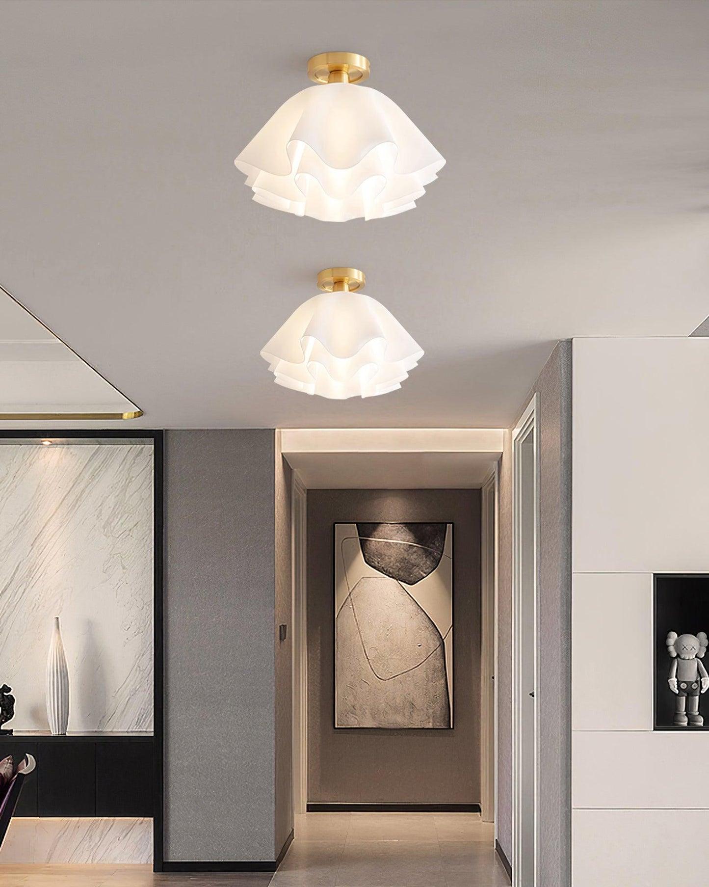 Elegant Brass Flush Mount Ceiling Light with Unique Pleated Design for Home Decor 6