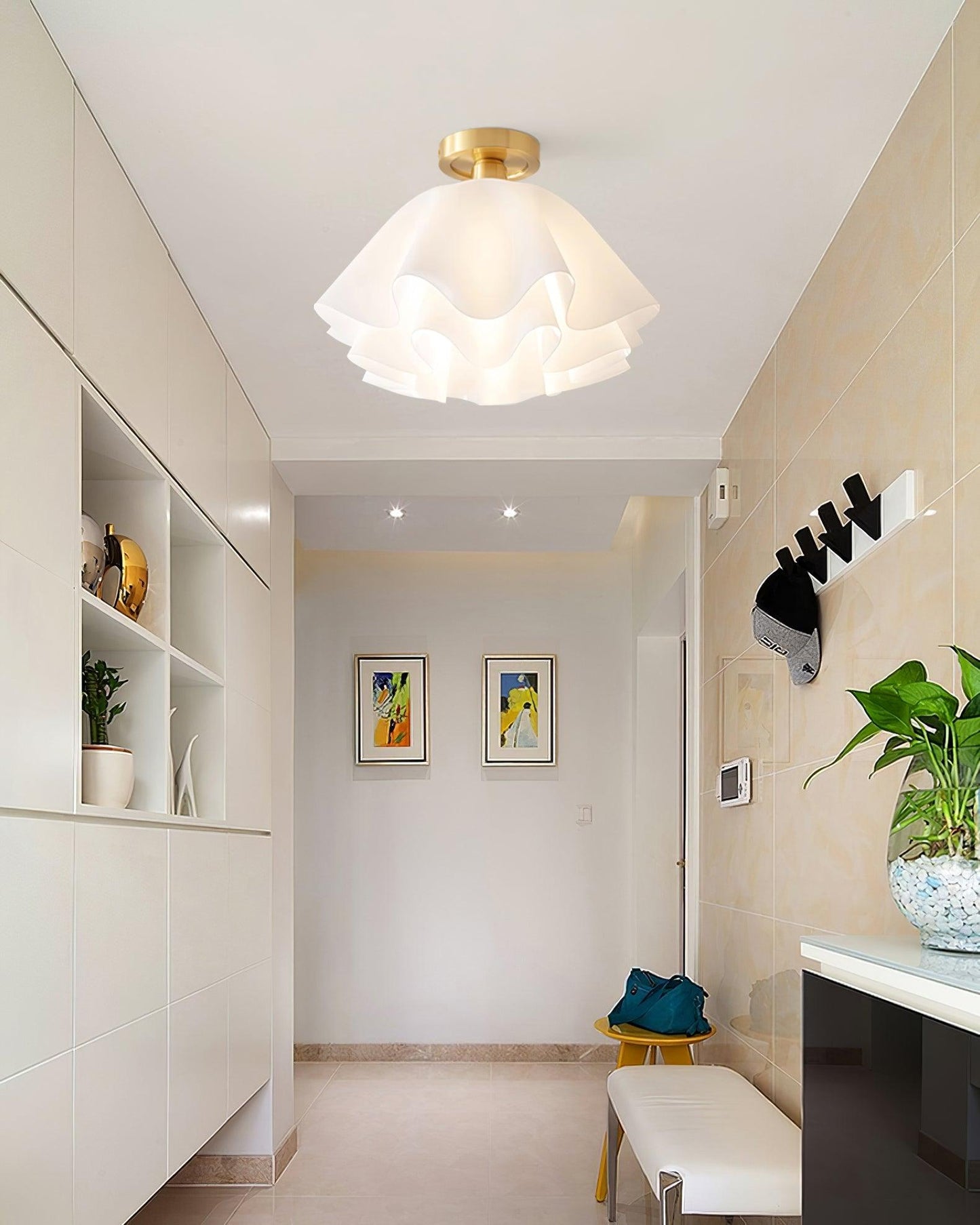 Elegant Brass Flush Mount Ceiling Light with Unique Pleated Design for Home Decor 7