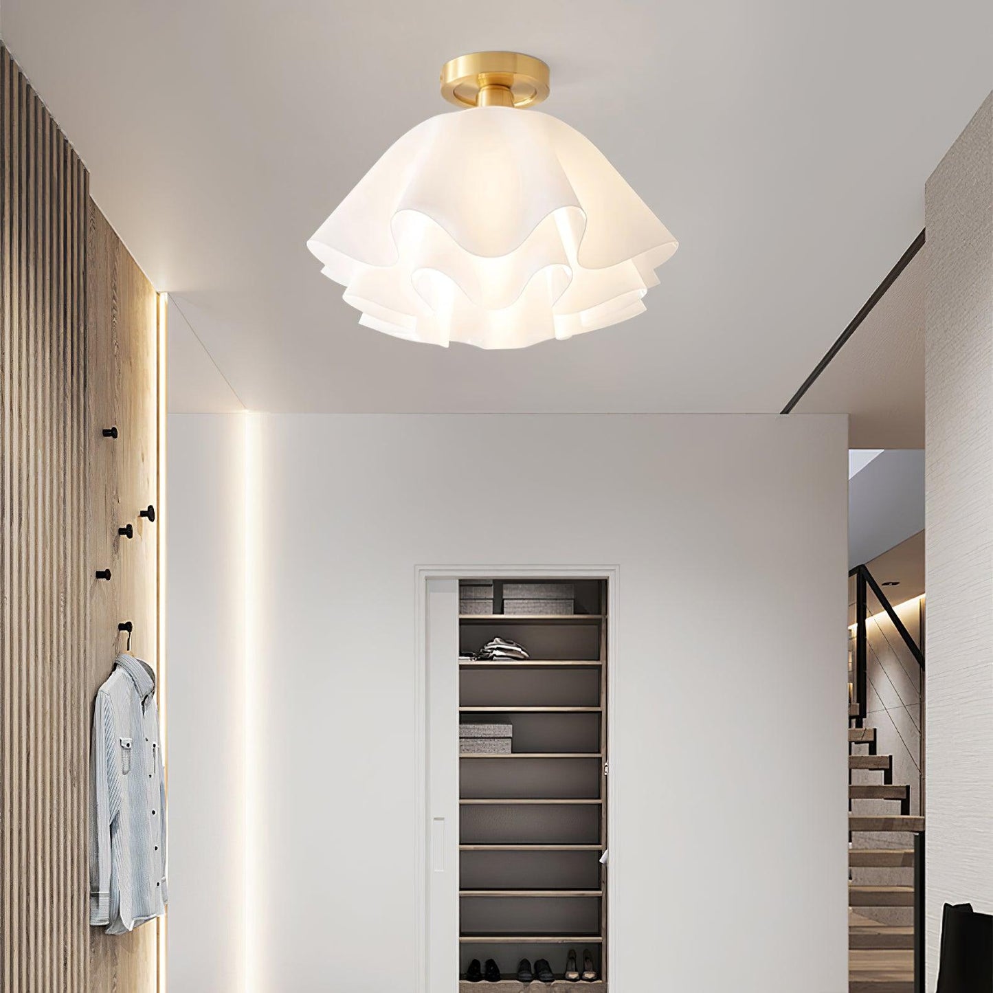 Elegant Brass Flush Mount Ceiling Light with Unique Pleated Design for Home Decor 8