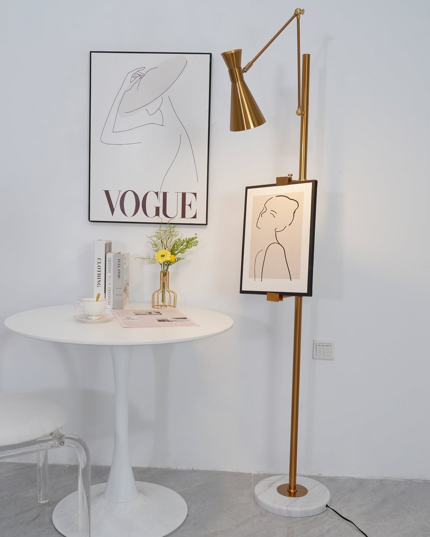 Elegant Gold Floor Lamp with Marble Base for Living Room Art Display 5