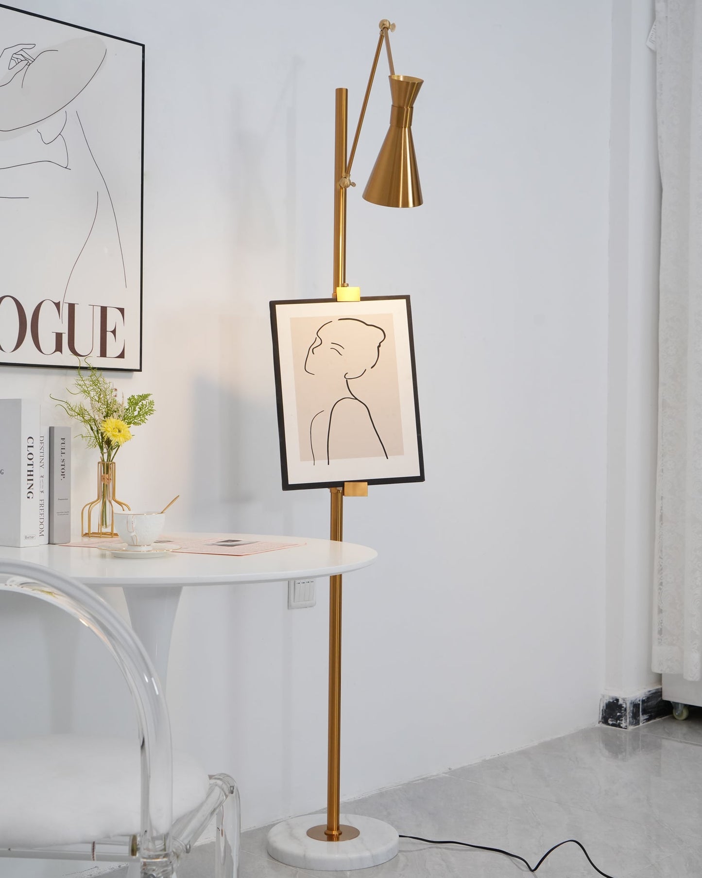 Elegant Gold Floor Lamp with Marble Base for Living Room Art Display 6