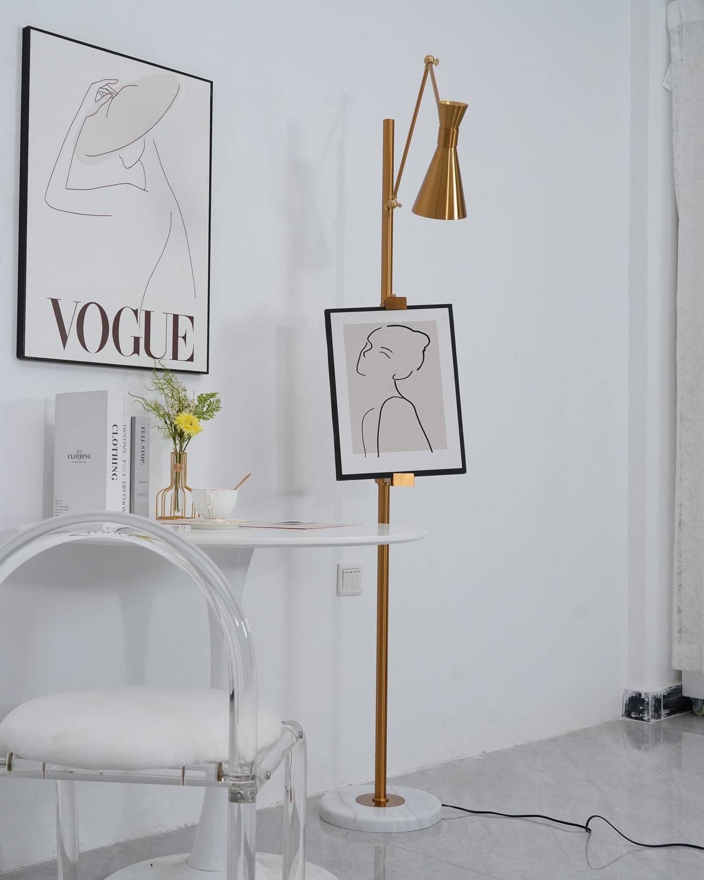 Elegant Gold Floor Lamp with Marble Base for Living Room Art Display 7