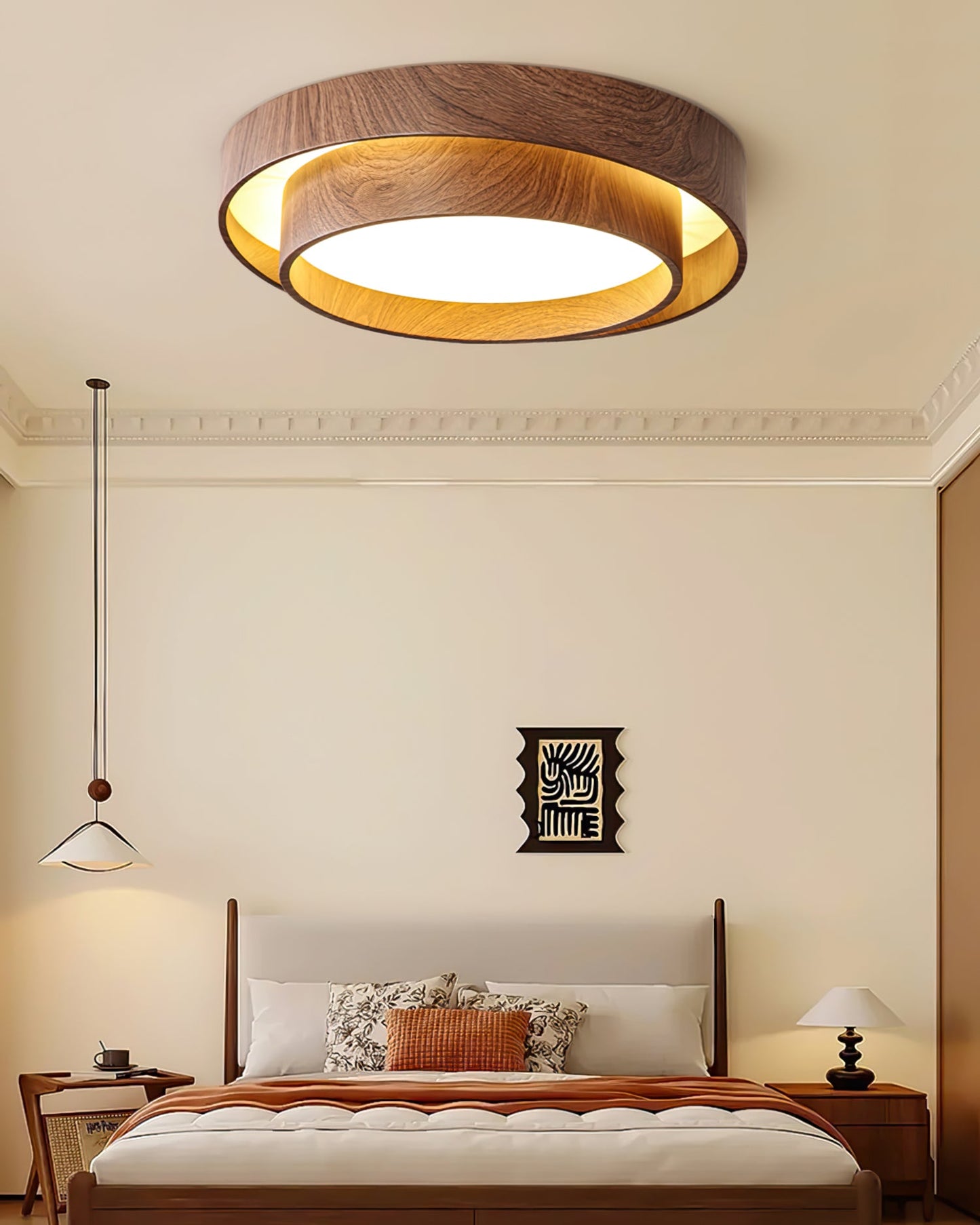 Flush Mount LED Ceiling Light Fixture in Modern Walnut Finish for Contemporary Interiors 8