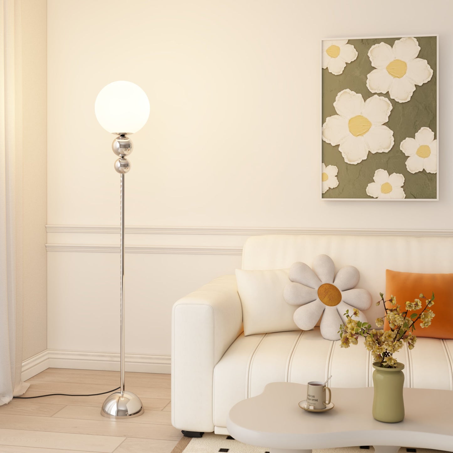Modern Floor Lamp with Metal and Glass Design for Living Room Ambiance 7