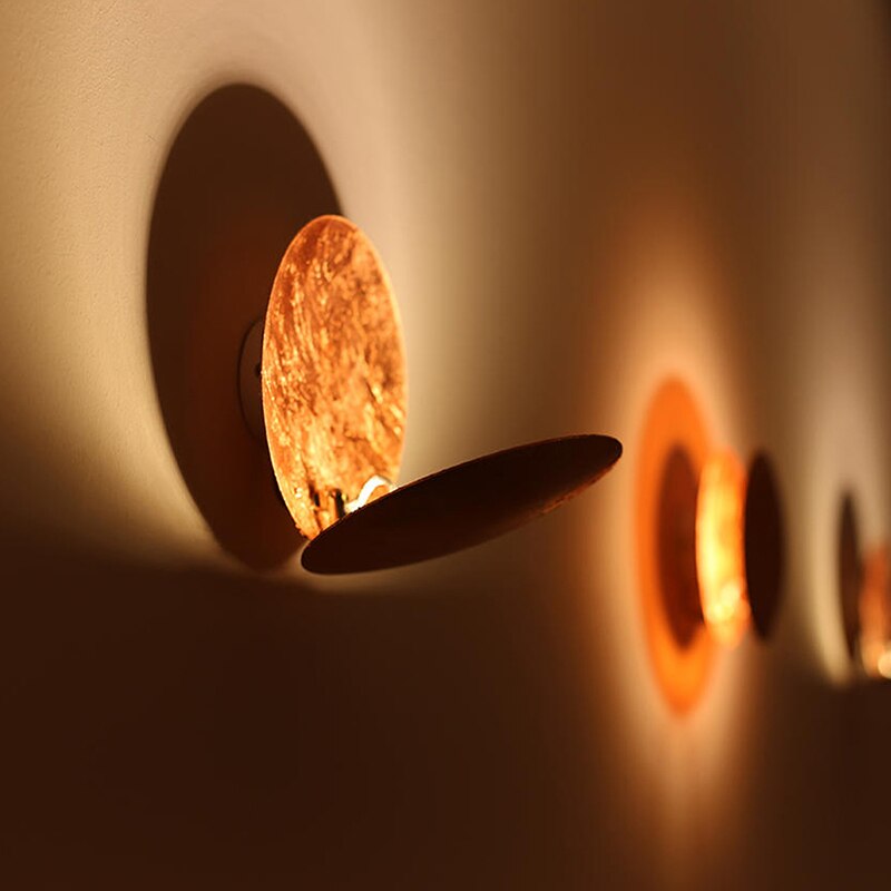 Modern Rotating LED Wall Sconce Light with Gold Discs for Home Decor 2