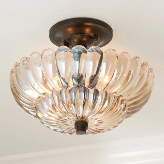 Vintage Amber Glass Semi-Flush Ceiling Light for Elegant Home Décor 1