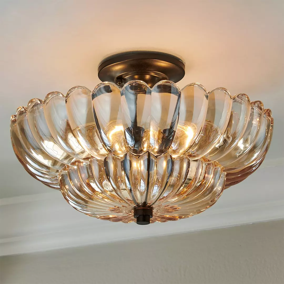 Vintage Amber Glass Semi-Flush Ceiling Light for Elegant Home Décor 2