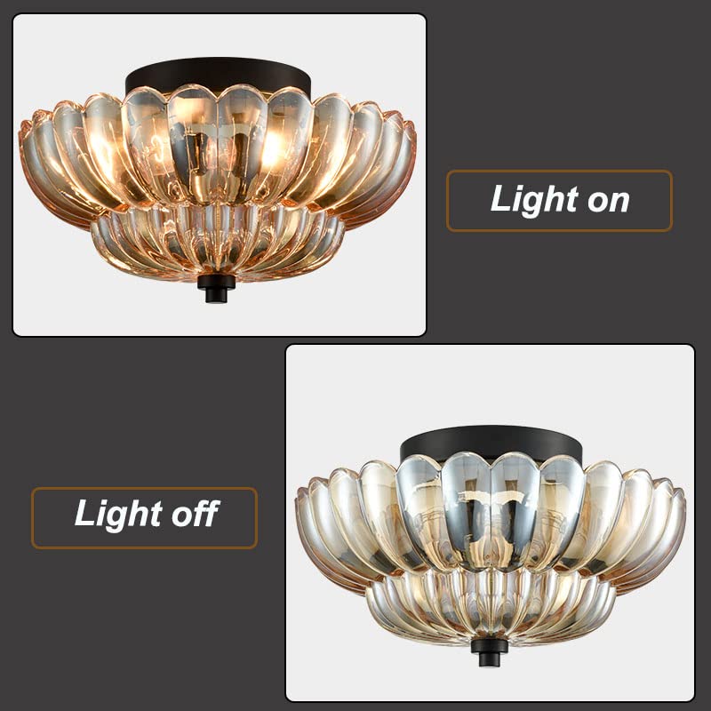Vintage Amber Glass Semi-Flush Ceiling Light for Elegant Home Décor 3