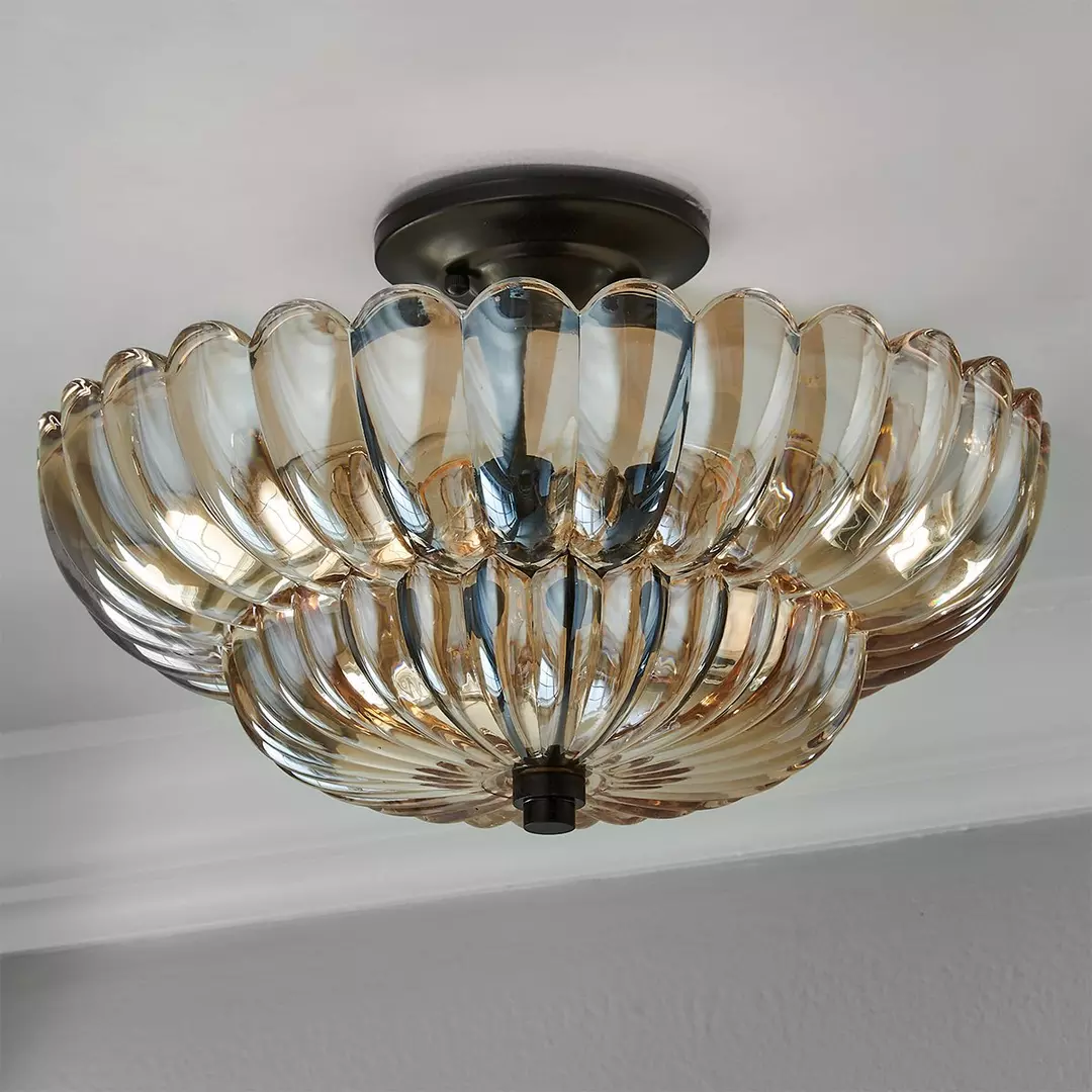 Vintage Amber Glass Semi-Flush Ceiling Light for Elegant Home Décor 5