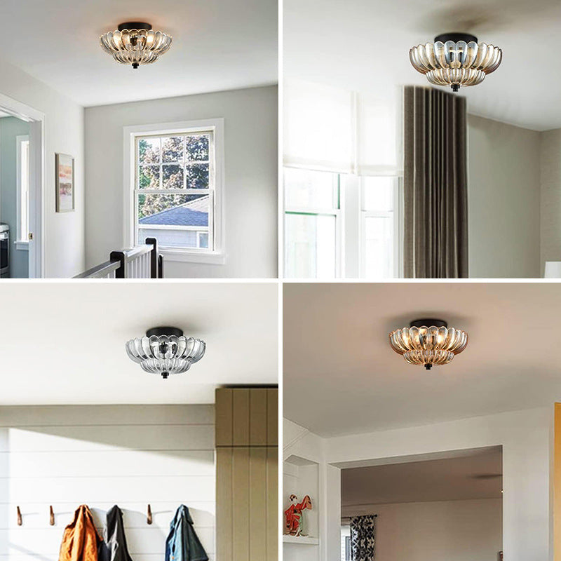 Vintage Amber Glass Semi-Flush Ceiling Light for Elegant Home Décor 7