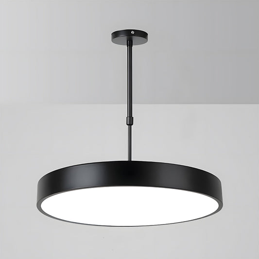 Black pendant light fixture on a gray background