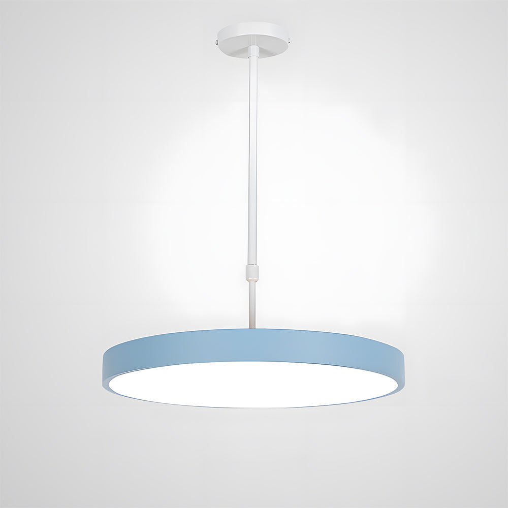 Ceiling light fixture with a blue shade on a white background