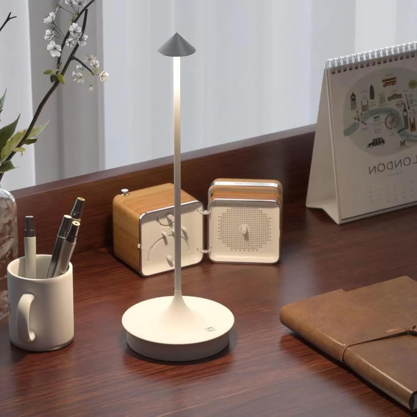 Cordless Rechargeable LED Table Lamp with Touch Dimming & Waterproof Design