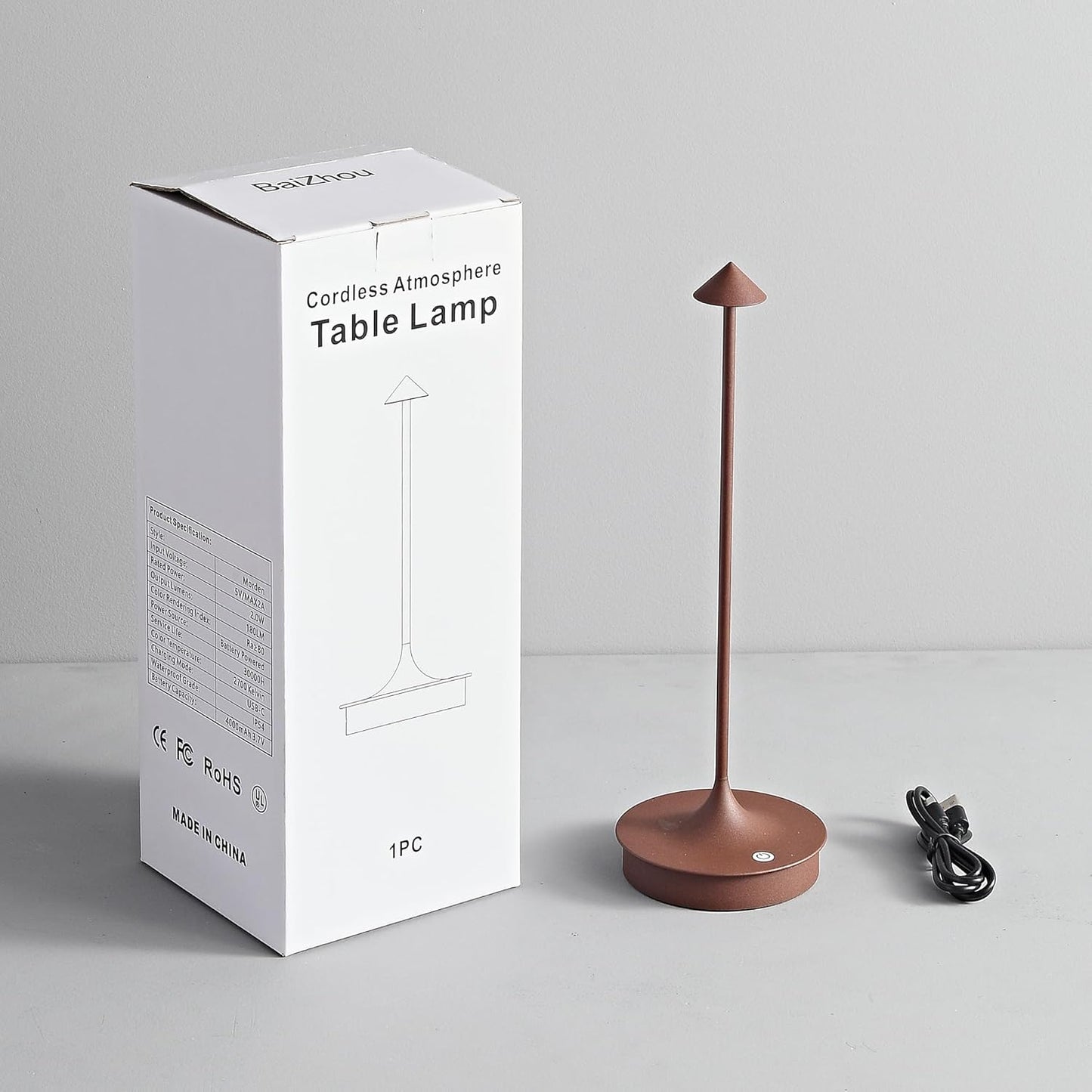 Cordless Rechargeable LED Table Lamp with Touch Dimming & Waterproof Design