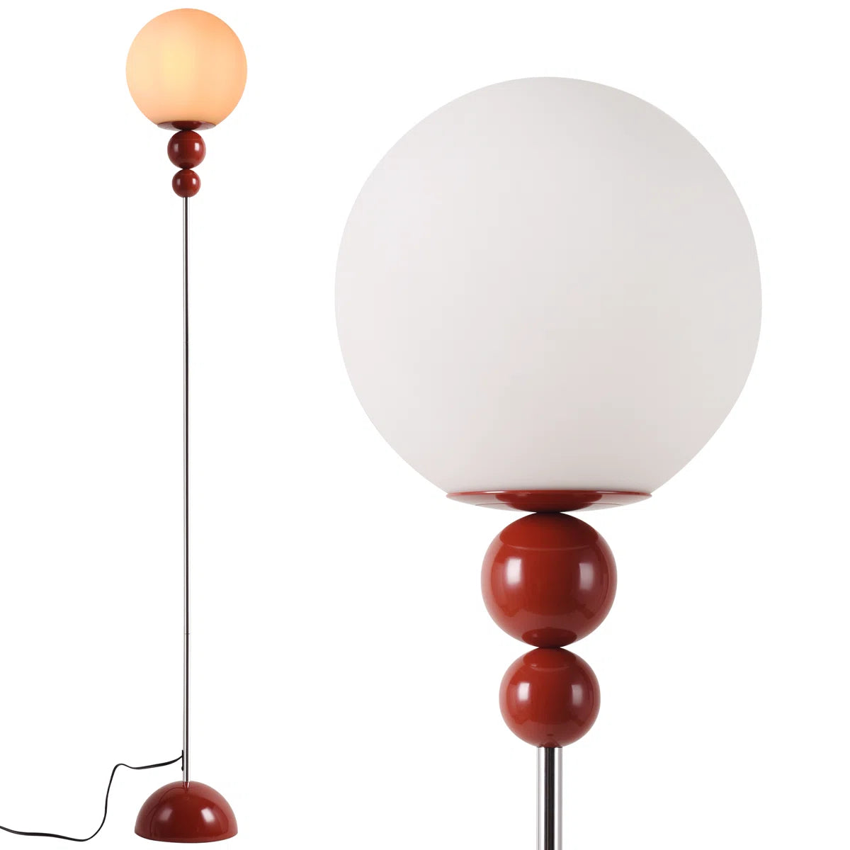 Modern floor lamp with spherical design on a white background