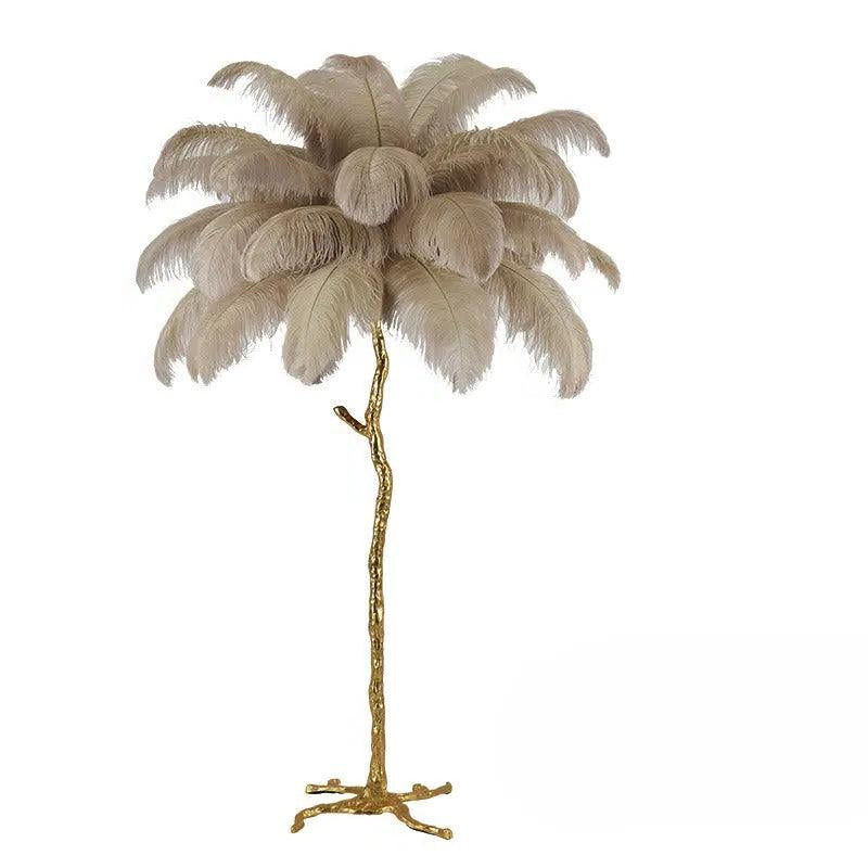 Decorative palm tree with feathered top on a white background