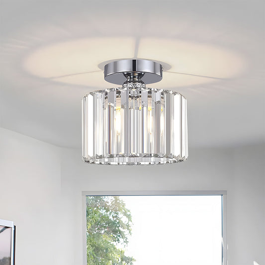 Ceiling light fixture with crystal design in a room with a window