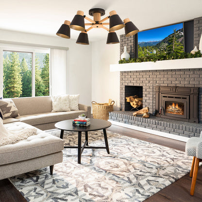Modern living room with fireplace, TV, and furniture