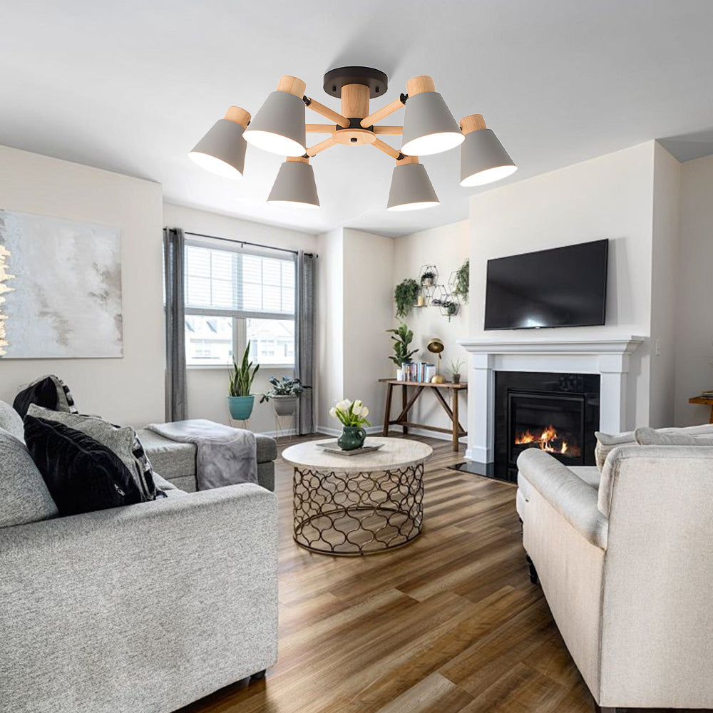 Wooden Flush-Mount Ceiling Light for Living Room
