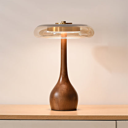 Adjustable LED Glass Table Lamp - Elegant Brass and Wood Design for Bedside or Desk 9