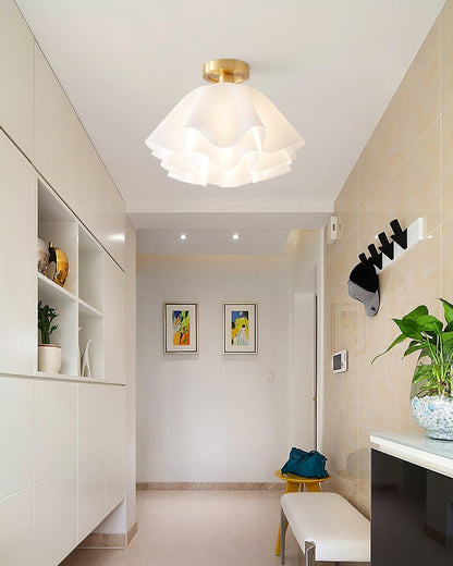 Elegant Brass Flush Mount Ceiling Light with Unique Pleated Design for Home Decor 7