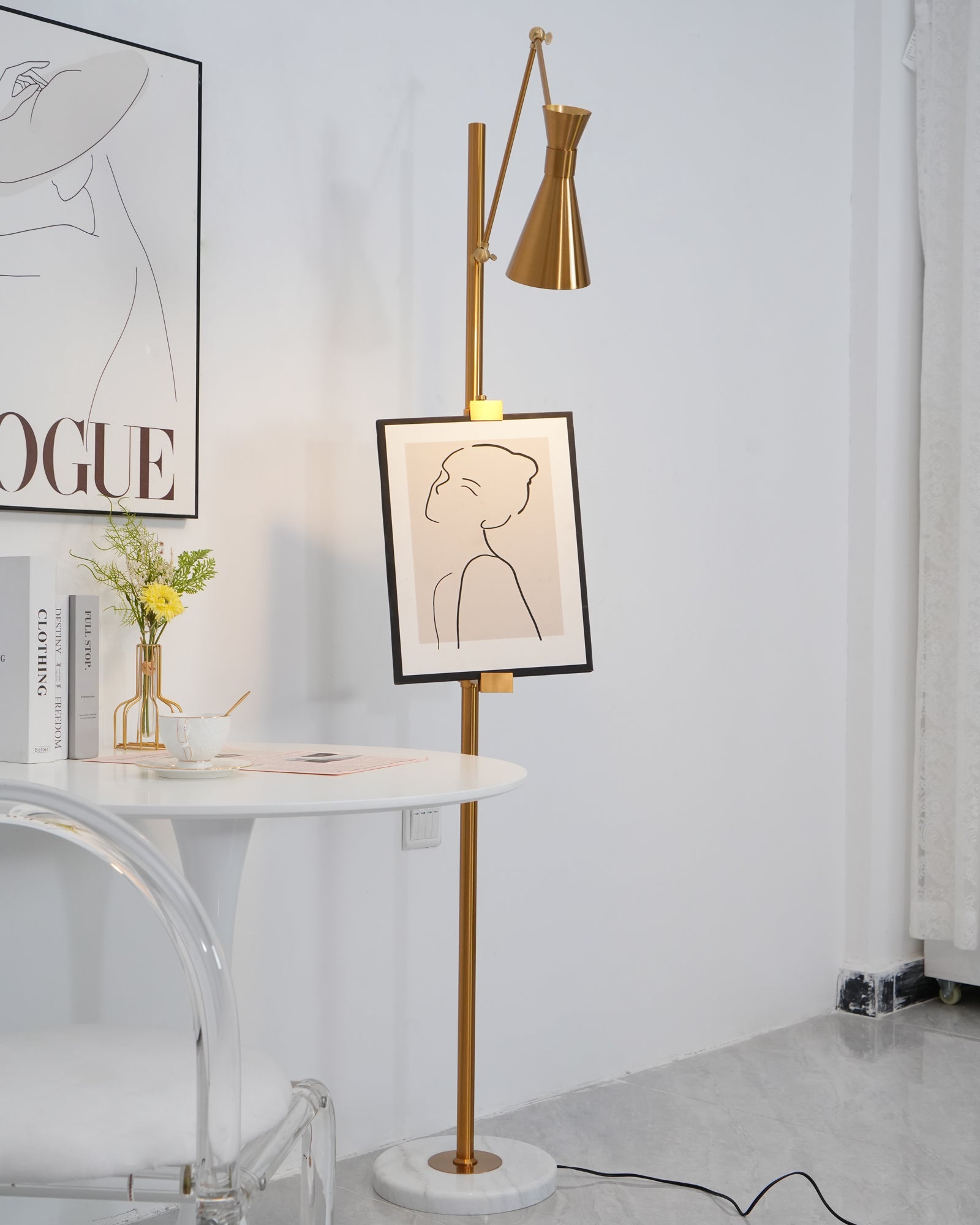 Elegant Gold Floor Lamp with Marble Base for Living Room Art Display 6