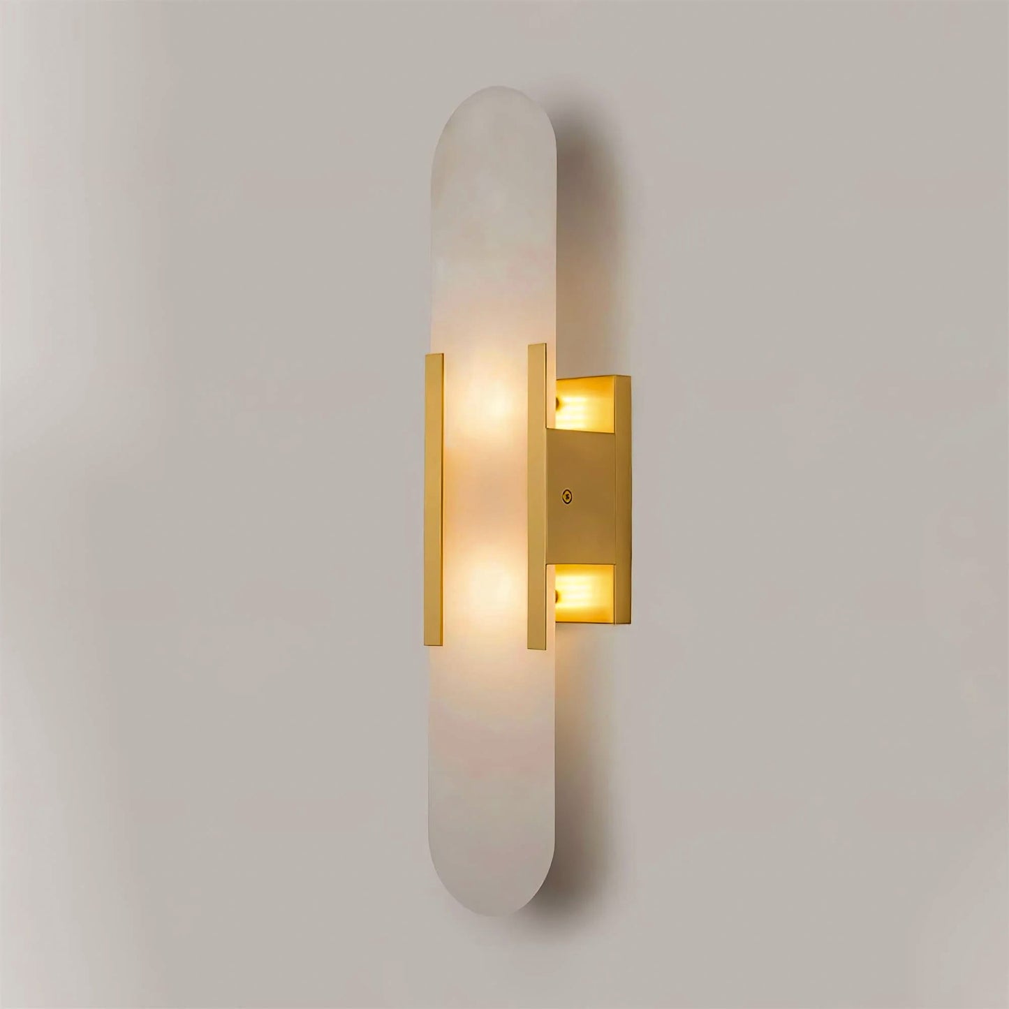Elongated Alabaster Wall Sconce Light with Brass Accents for Modern Interiors 10