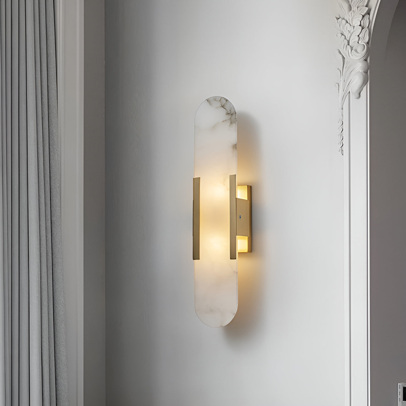 Elongated Alabaster Wall Sconce Light with Brass Accents for Modern Interiors 2