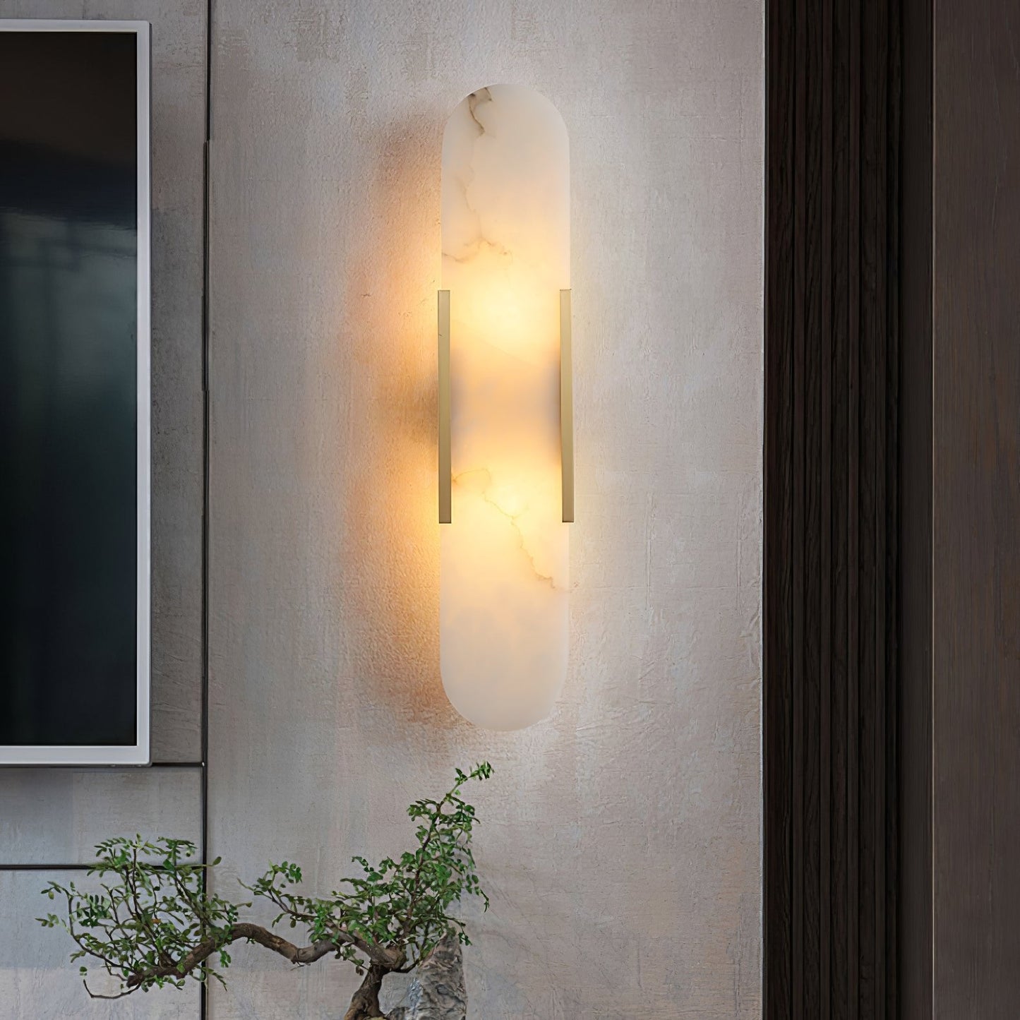 Elongated Alabaster Wall Sconce Light with Brass Accents for Modern Interiors 3