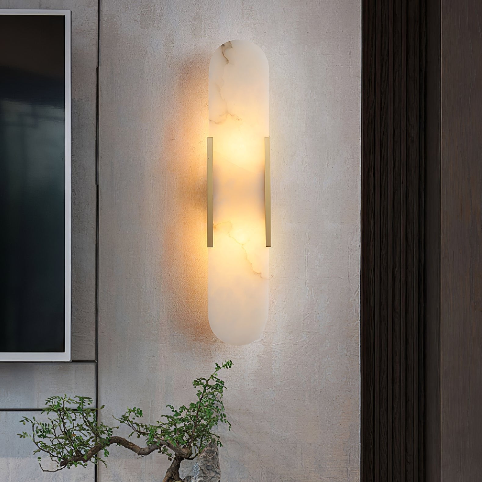 Elongated Alabaster Wall Sconce Light with Brass Accents for Modern Interiors 3