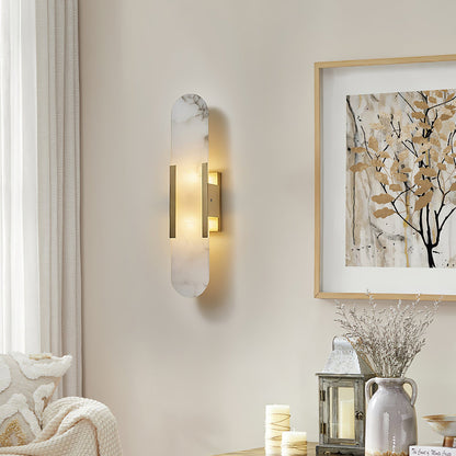 Elongated Alabaster Wall Sconce Light with Brass Accents for Modern Interiors 4