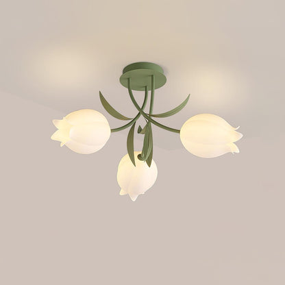 Flush Mount Ceiling Light with Elegant Floral Design for Living Spaces 0