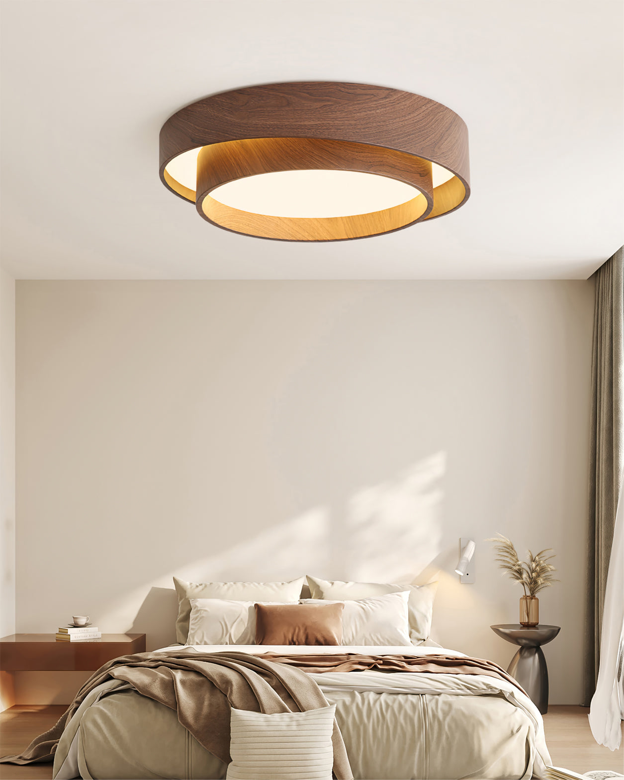 Flush Mount LED Ceiling Light Fixture in Modern Walnut Finish for Contemporary Interiors 5