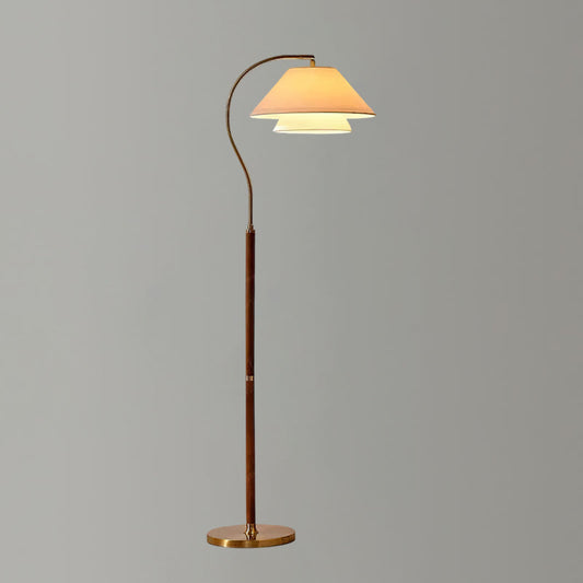 Modern Arc Floor Lamp with Layered Fabric Shade for Living Room Ambiance 0