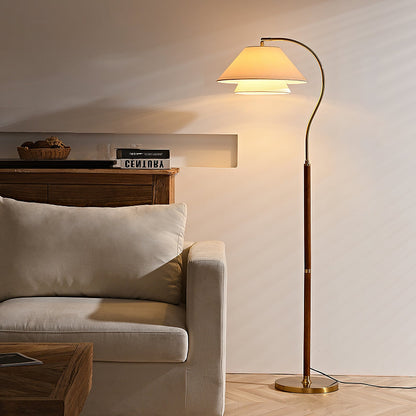 Modern Arc Floor Lamp with Layered Fabric Shade for Living Room Ambiance 4