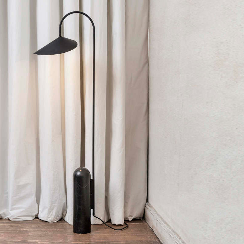 Modern Black Arc Floor Lamp with Curved Design and Marble Base for Indoor Use 4