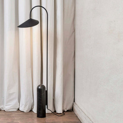 Modern Black Arc Floor Lamp with Curved Design and Marble Base for Indoor Use 4