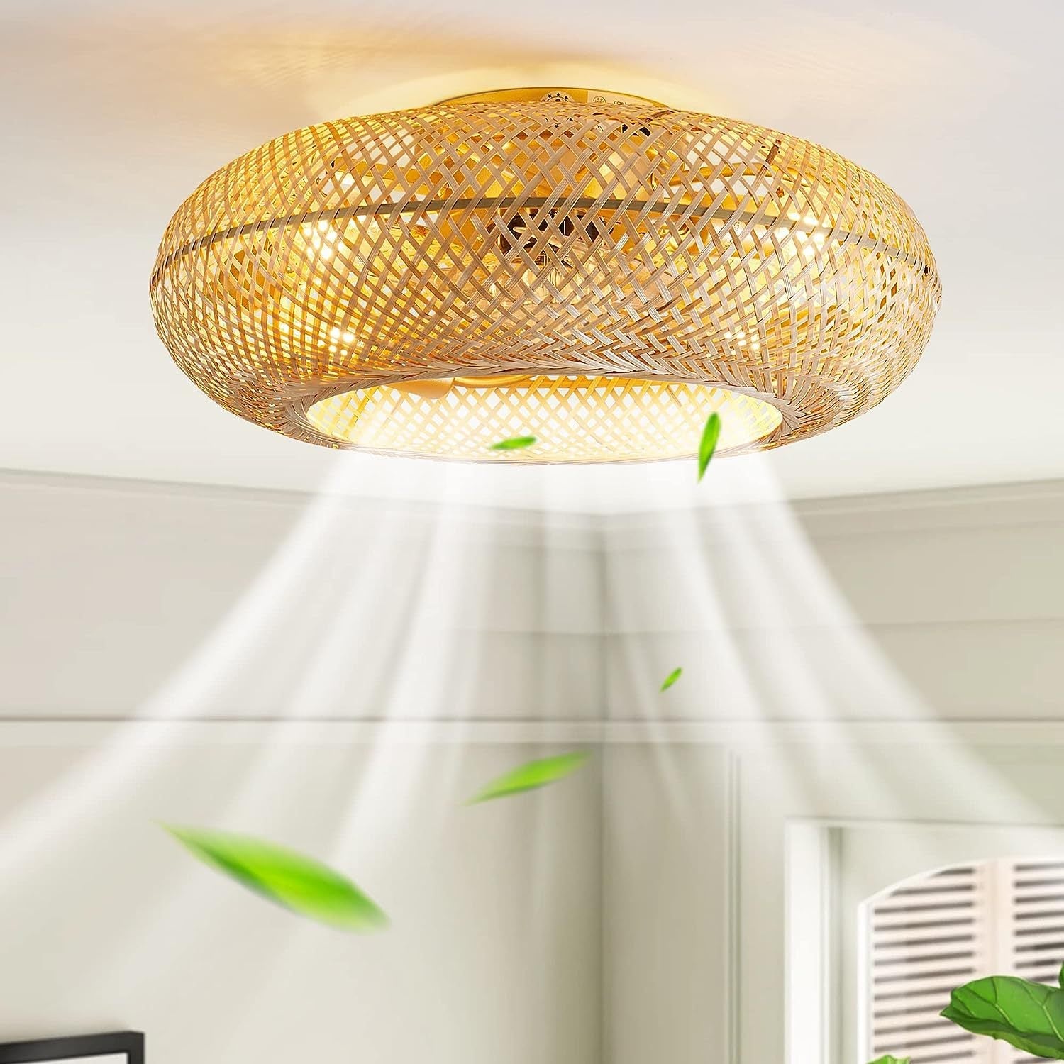 Modern Ceiling Fan with Light - Elegant Bamboo Design for Indoor Spaces 8