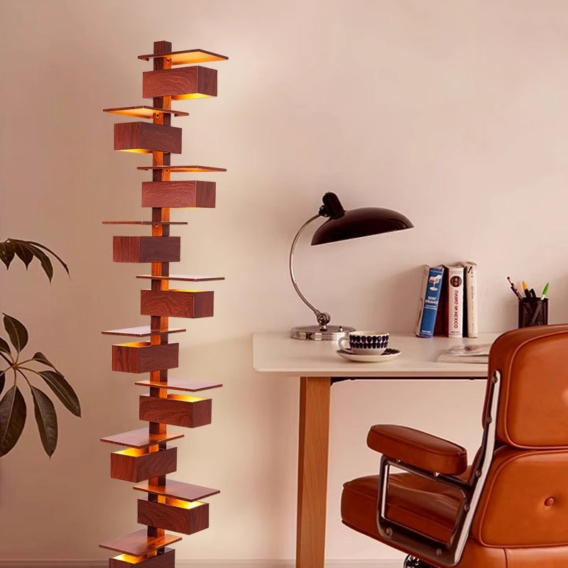 Modern Faux Wood Grain Floor Lamp with Integrated LED for Living Room Decor 1