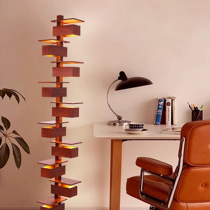 Modern Faux Wood Grain Floor Lamp with Integrated LED for Living Room Decor 1